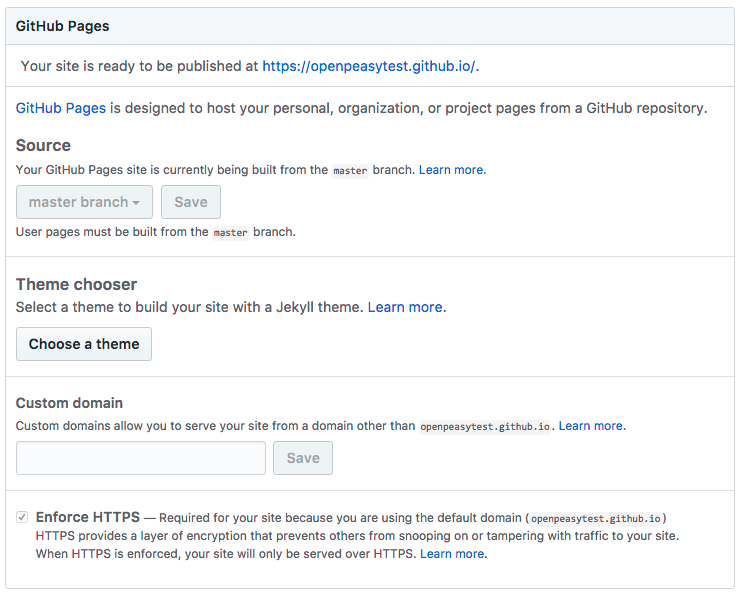 github pages settings